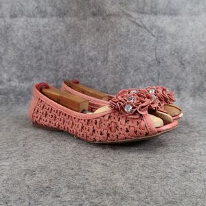 Report Shoes Womens 7 Flats Slip On Woven Peep Toe Ruffle Embellished Fashion